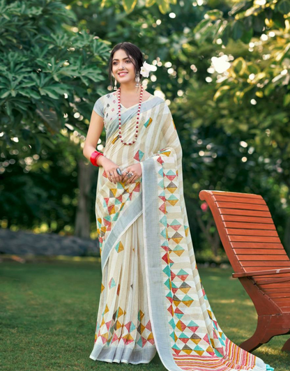 Juhi White Linen Silk Saree