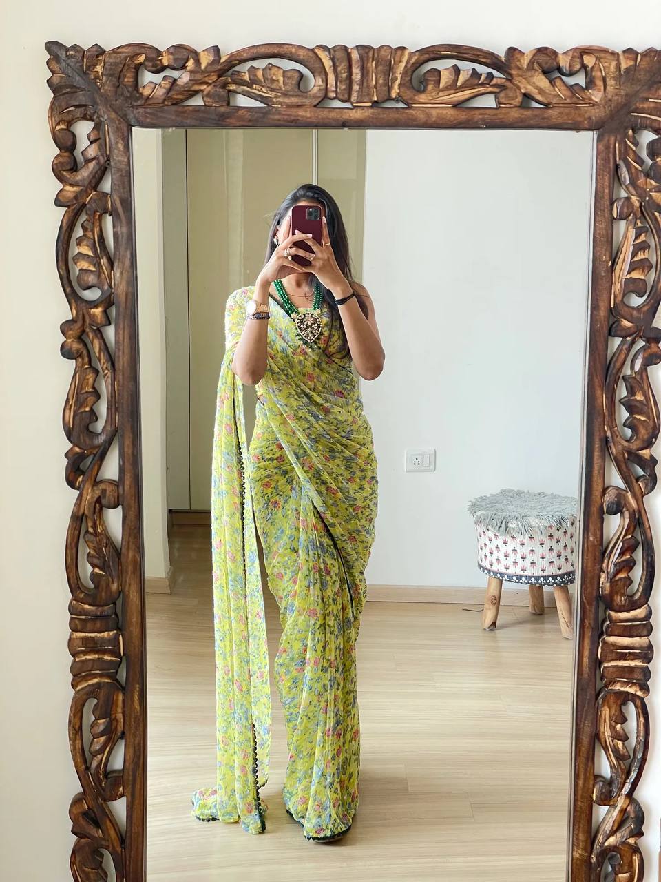 One Min Ready to Wear Pista-Green lily Saree