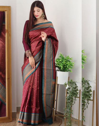 PRAGNYA WINE KANCHIPURAM SOFT SILK SAREE