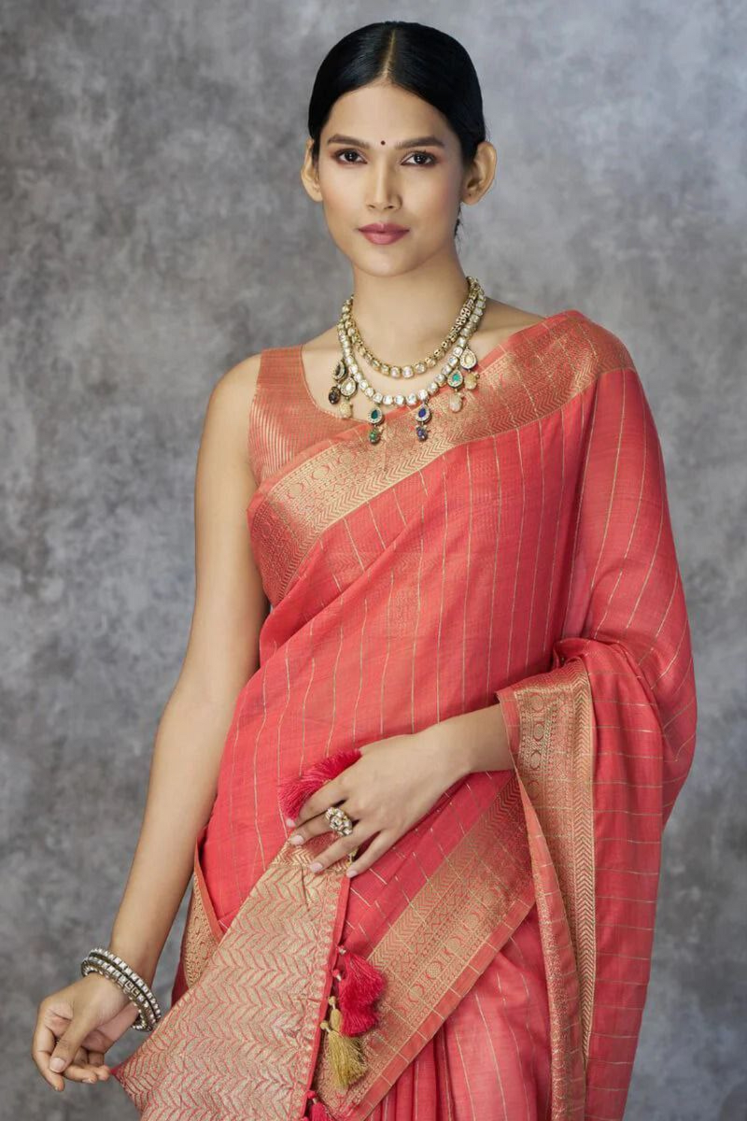 Valkyra Threads - Peach Pure Khadi cotton Saree