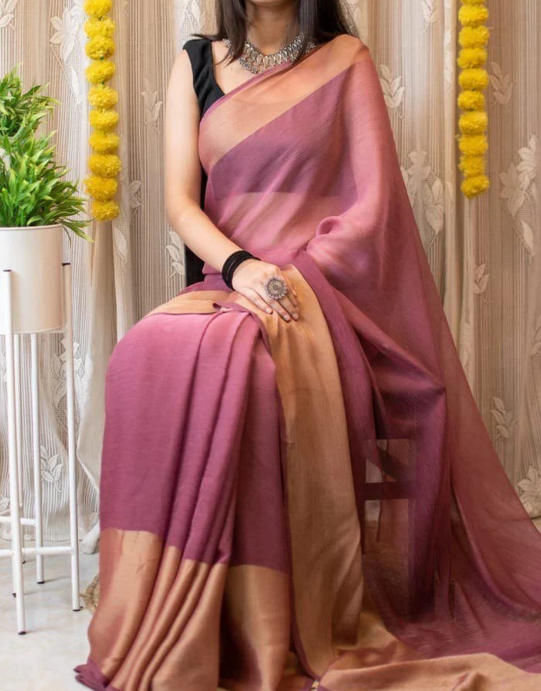 Jessica Dusky Rose Chiffon Silk Ready To Wear Saree