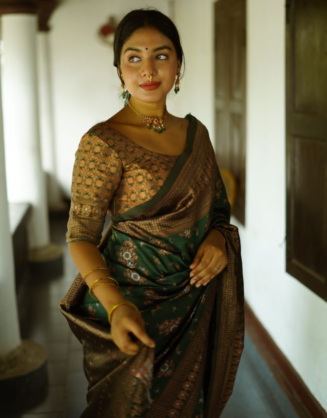 Neela Dark Green Soft Silk Saree