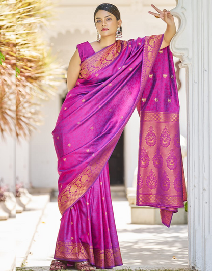 Pink Daisy Kanjivaram Silk Saree