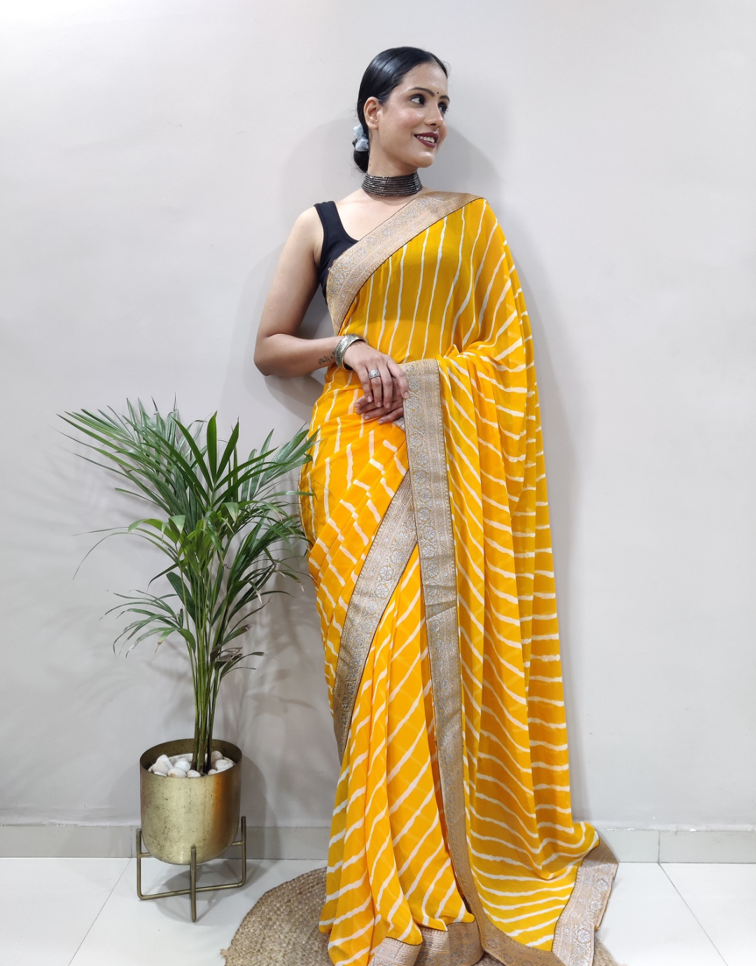 Dhara Yellow Soft Silk Laheriya Saree