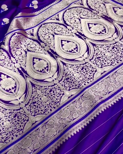 Manjari - Royal Purple Silver Zari Banarasi Saree