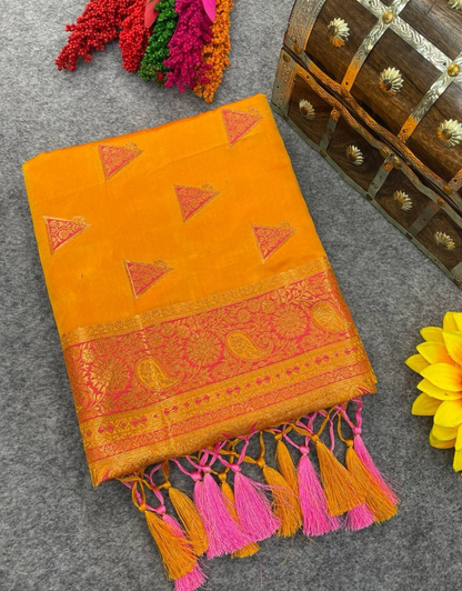 Lalita Yellow Banarasi Satin Silk Saree