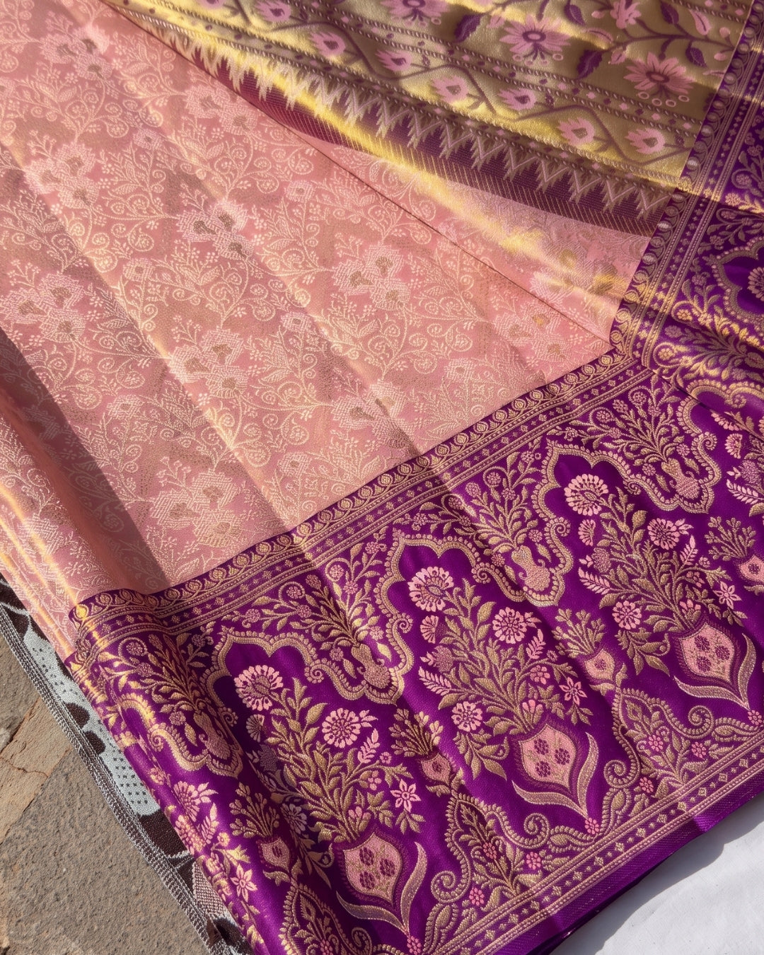 Jinal - Graceful Blush Banarasi Woven Silk Saree