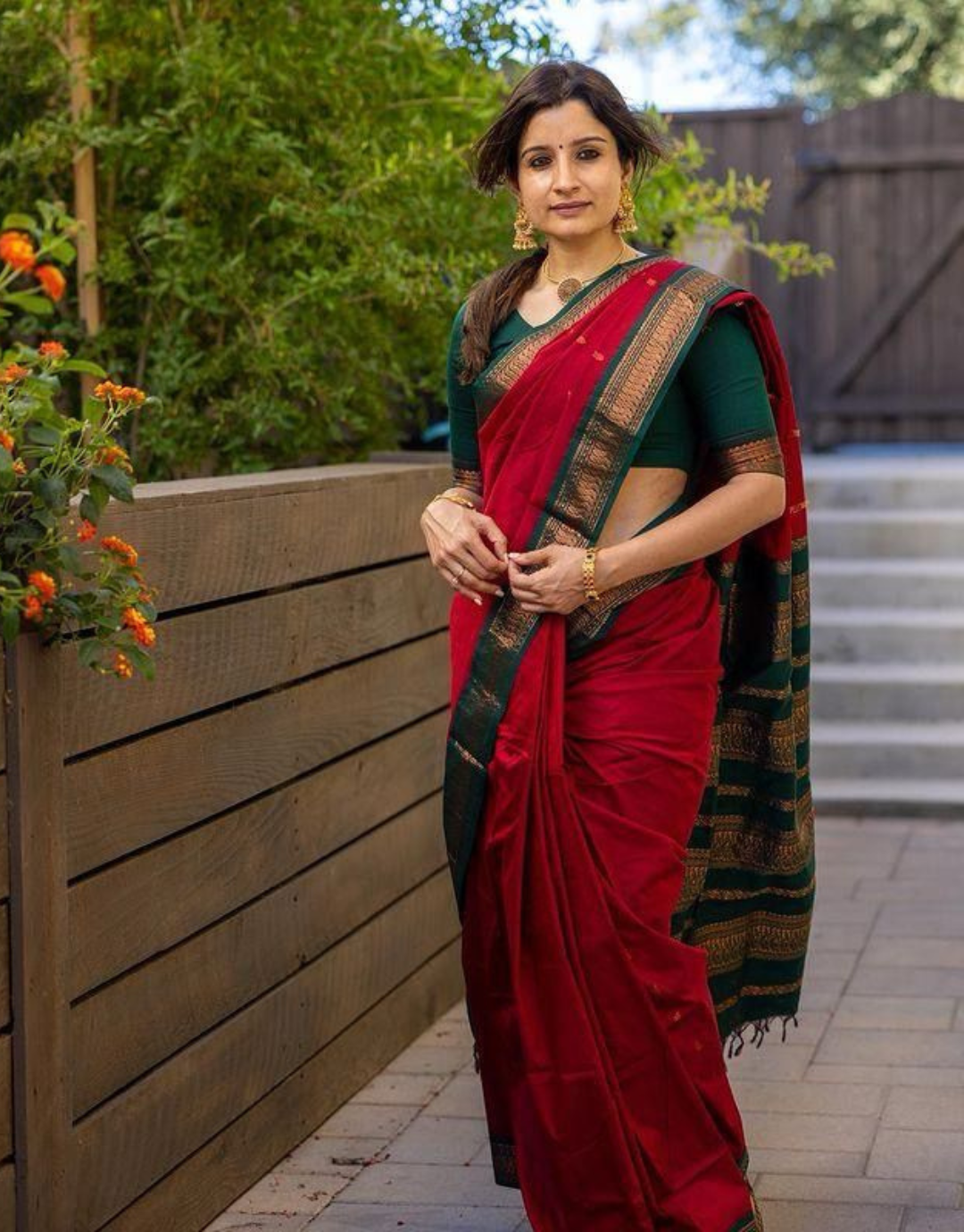 Bhavna Red Linen Cotton Saree