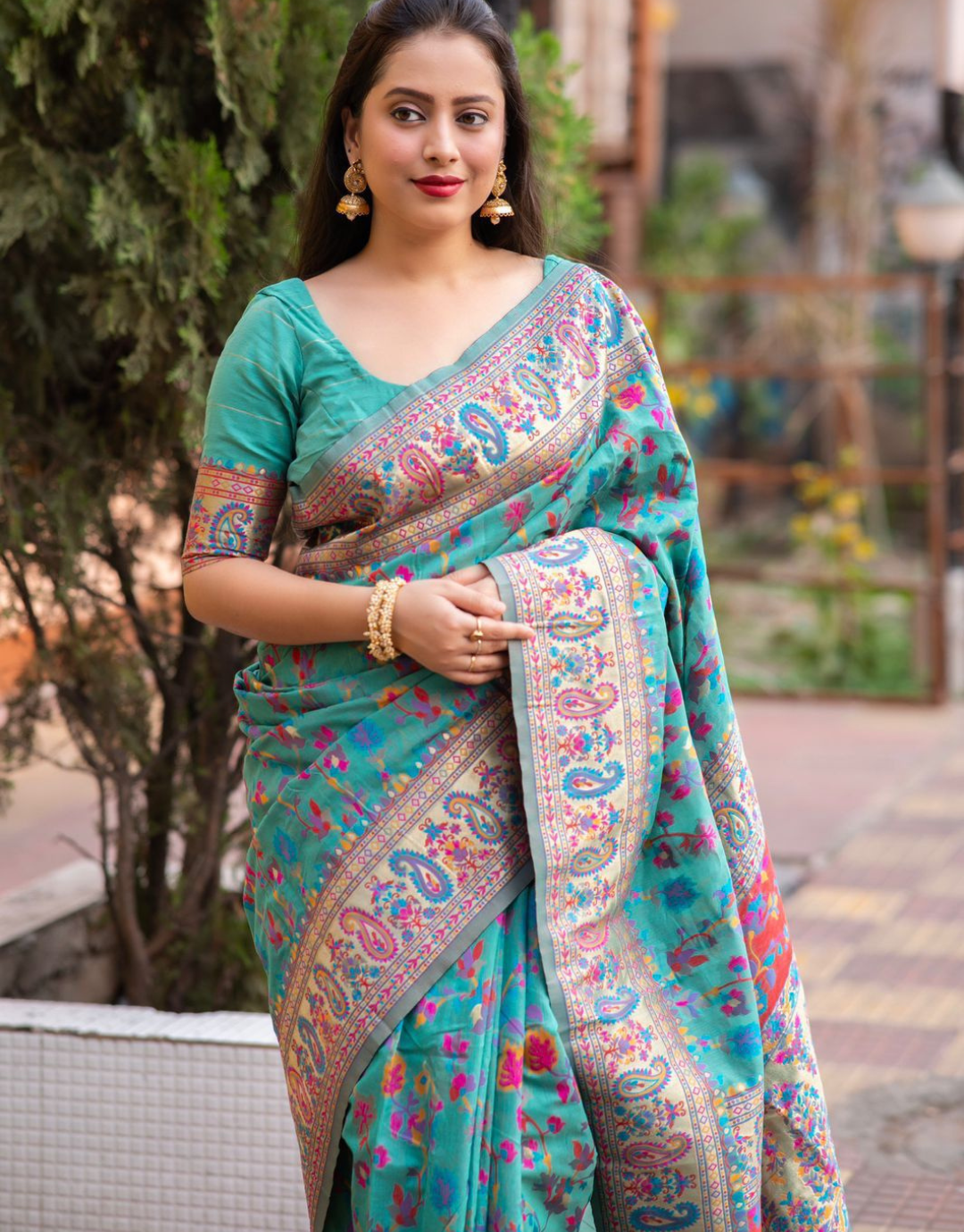 Harshita Elf Green Kashmiri Silk Saree