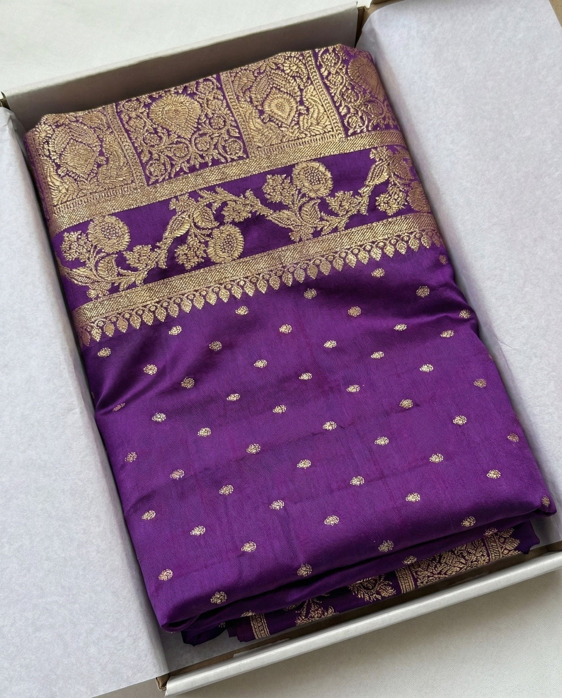Komal - Purple Banarasi Satin Katan Boota Saree