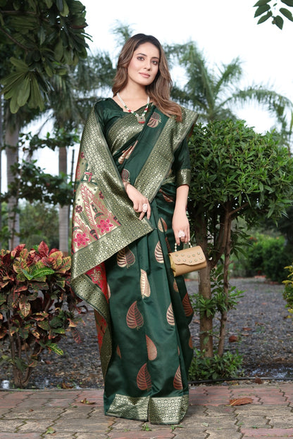 Janu Green Soft Silk Saree