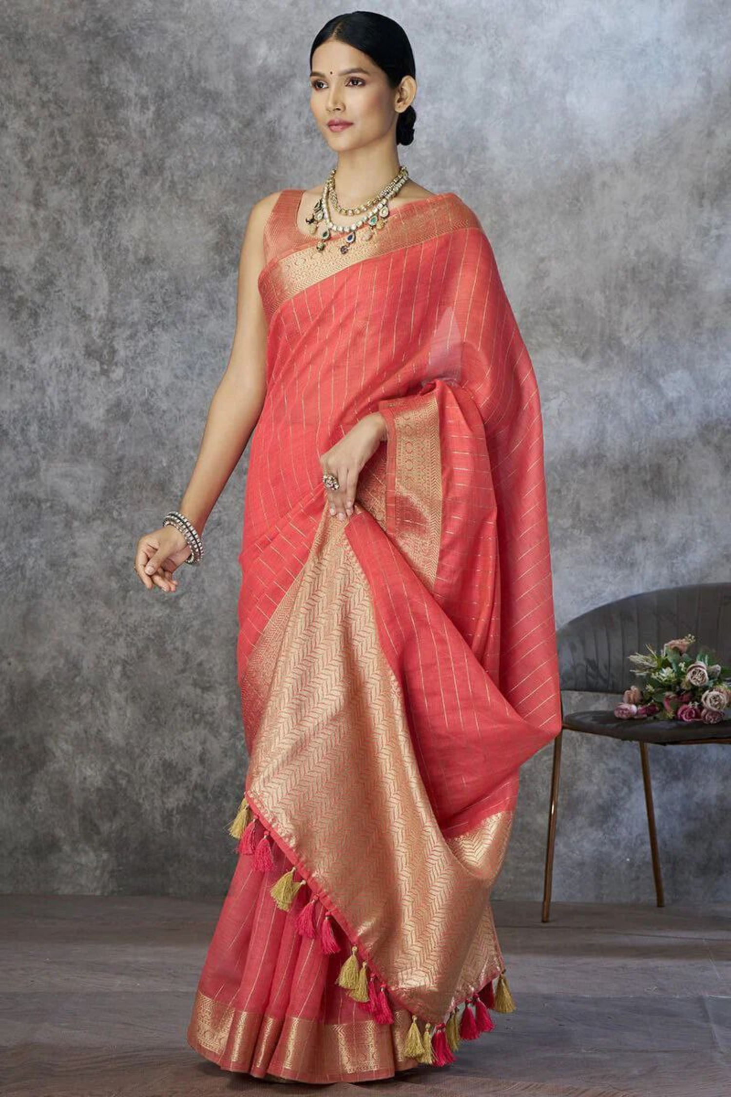 Valkyra Threads - Peach Pure Khadi cotton Saree