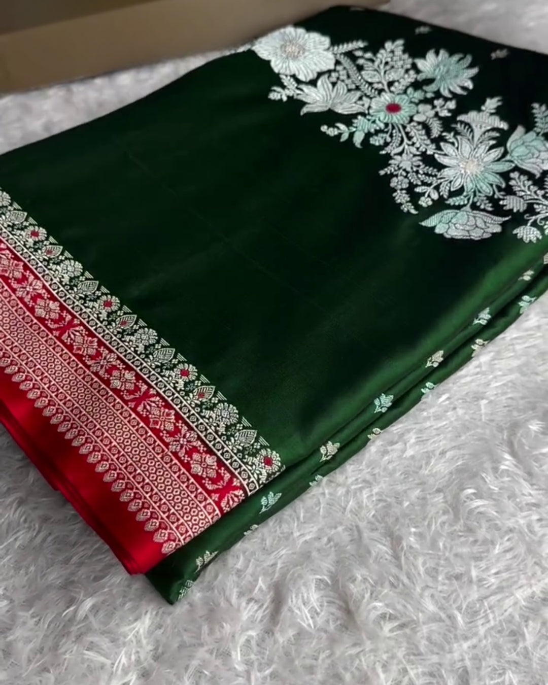Mahika - Bottle Green Floral Banarasi Silk Saree