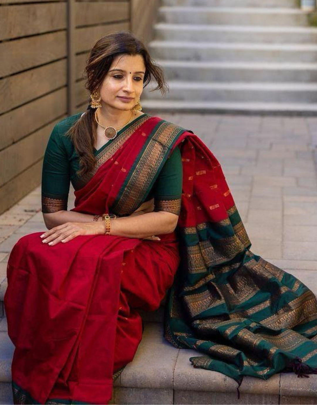 Bhavna Red Linen Cotton Saree