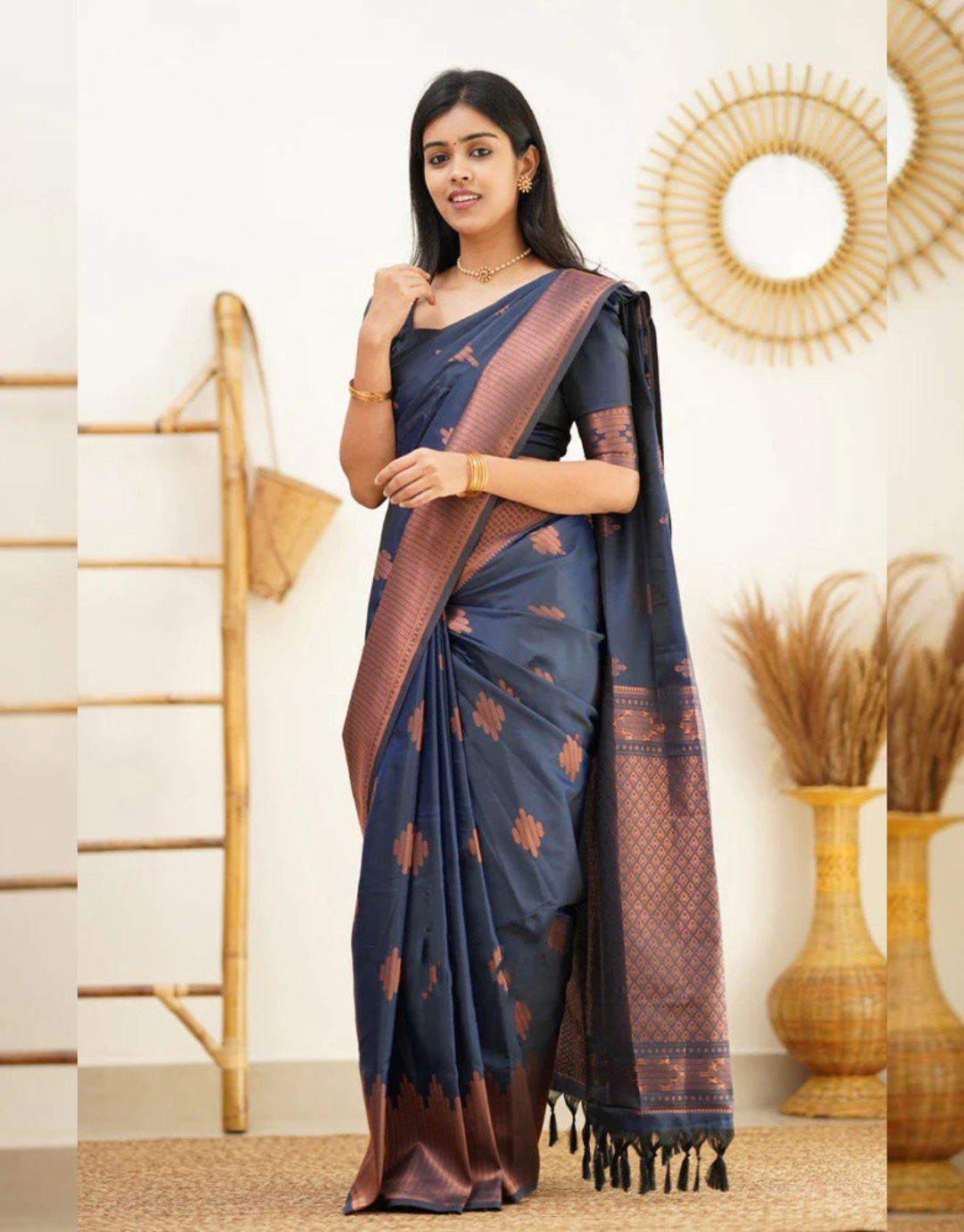 Maruti NavyBlue Soft Silk Saree With Blouse