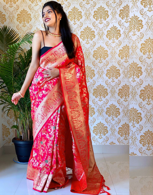 Diana TorchRed Banarasi Silk Saree