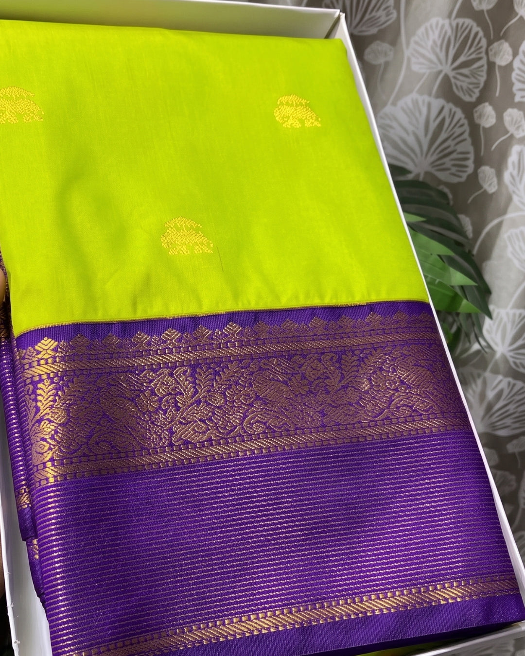 Viha - Parrot Green Contrast Border Silk Blend Saree