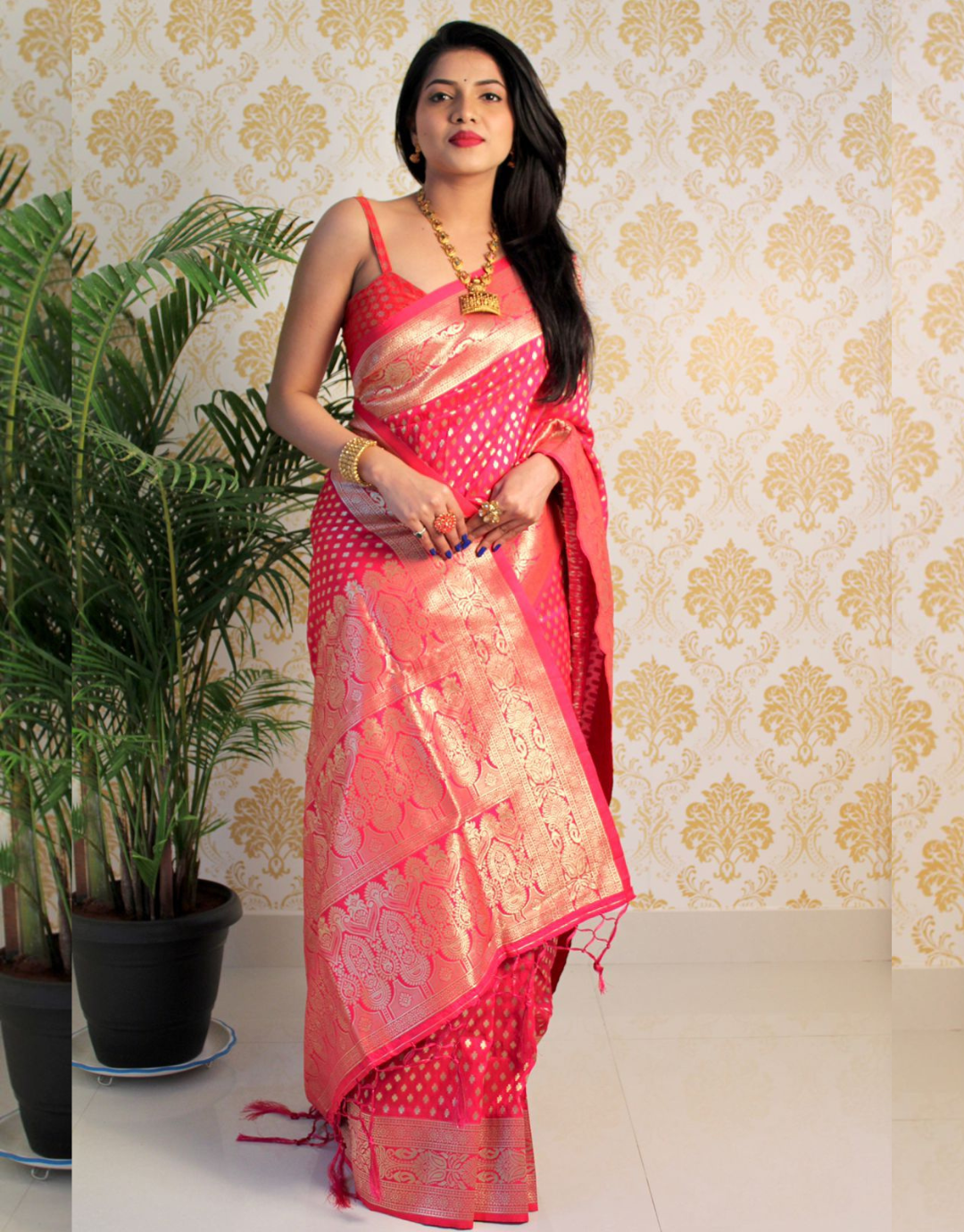 Shree Raspberry Pink Banarasi Silk Saree