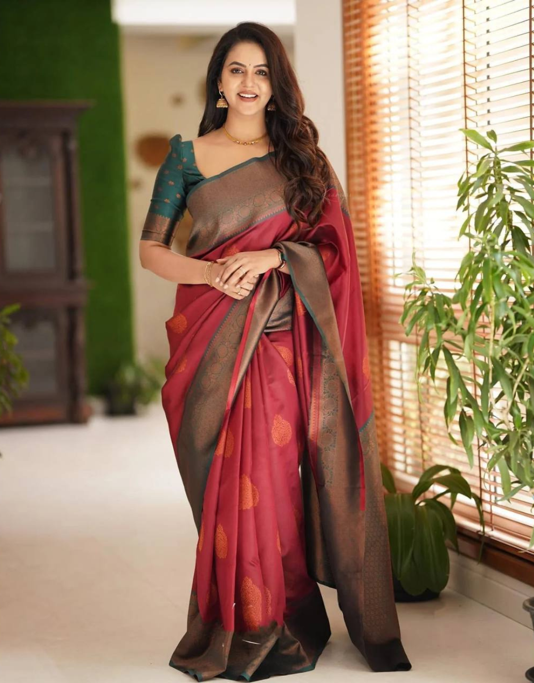 Ojas Dull Red Soft Silk Saree 