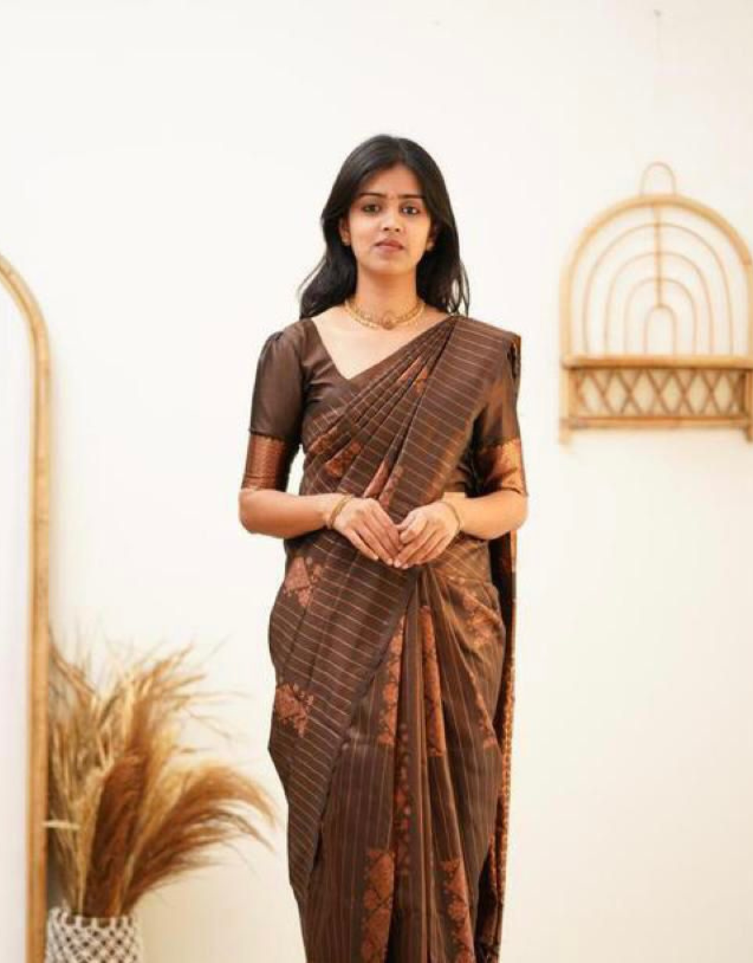 Jaya Brown Soft Silk Saree With Gorgeous Blouse Piece