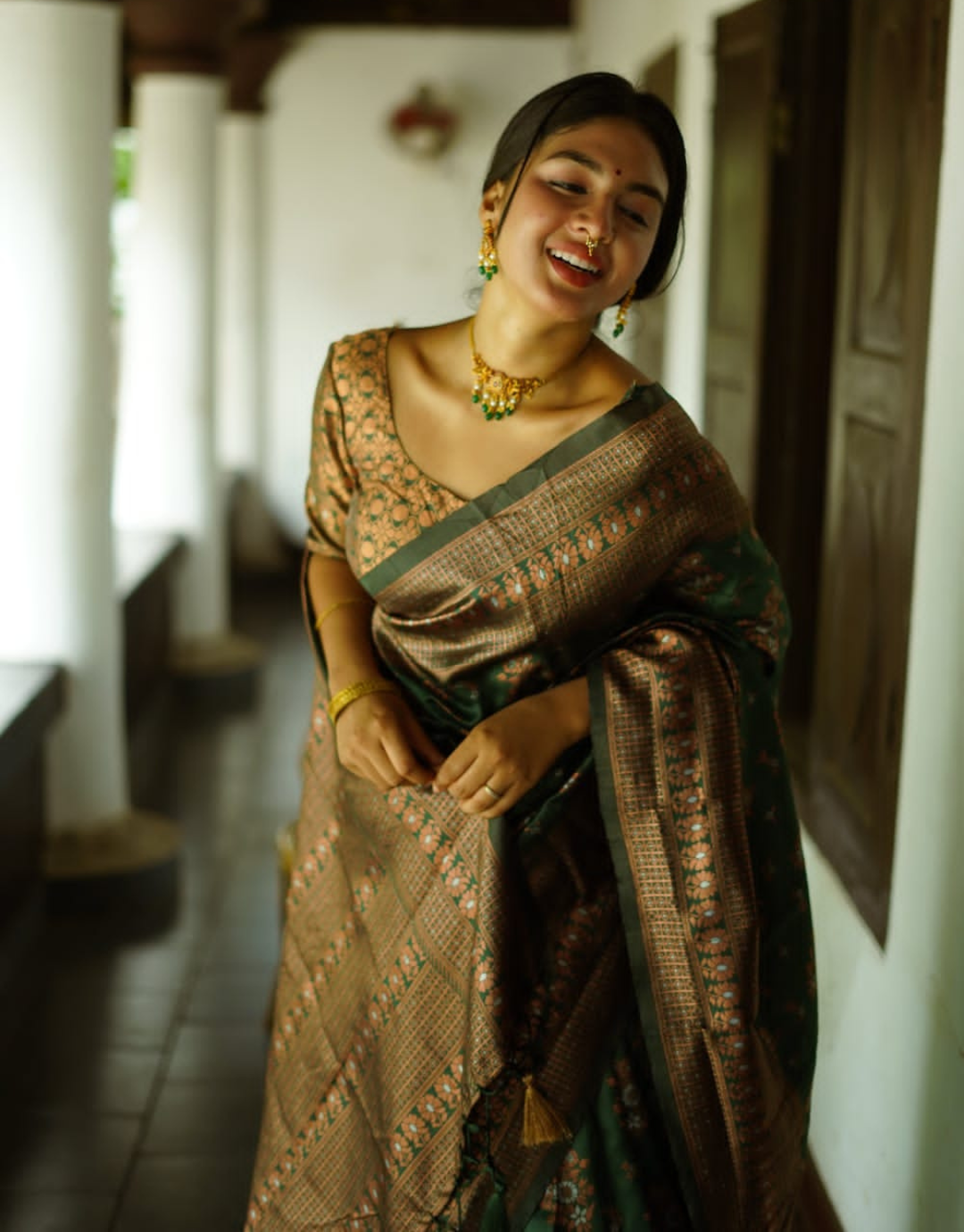 Neela Dark Green Soft Silk Saree