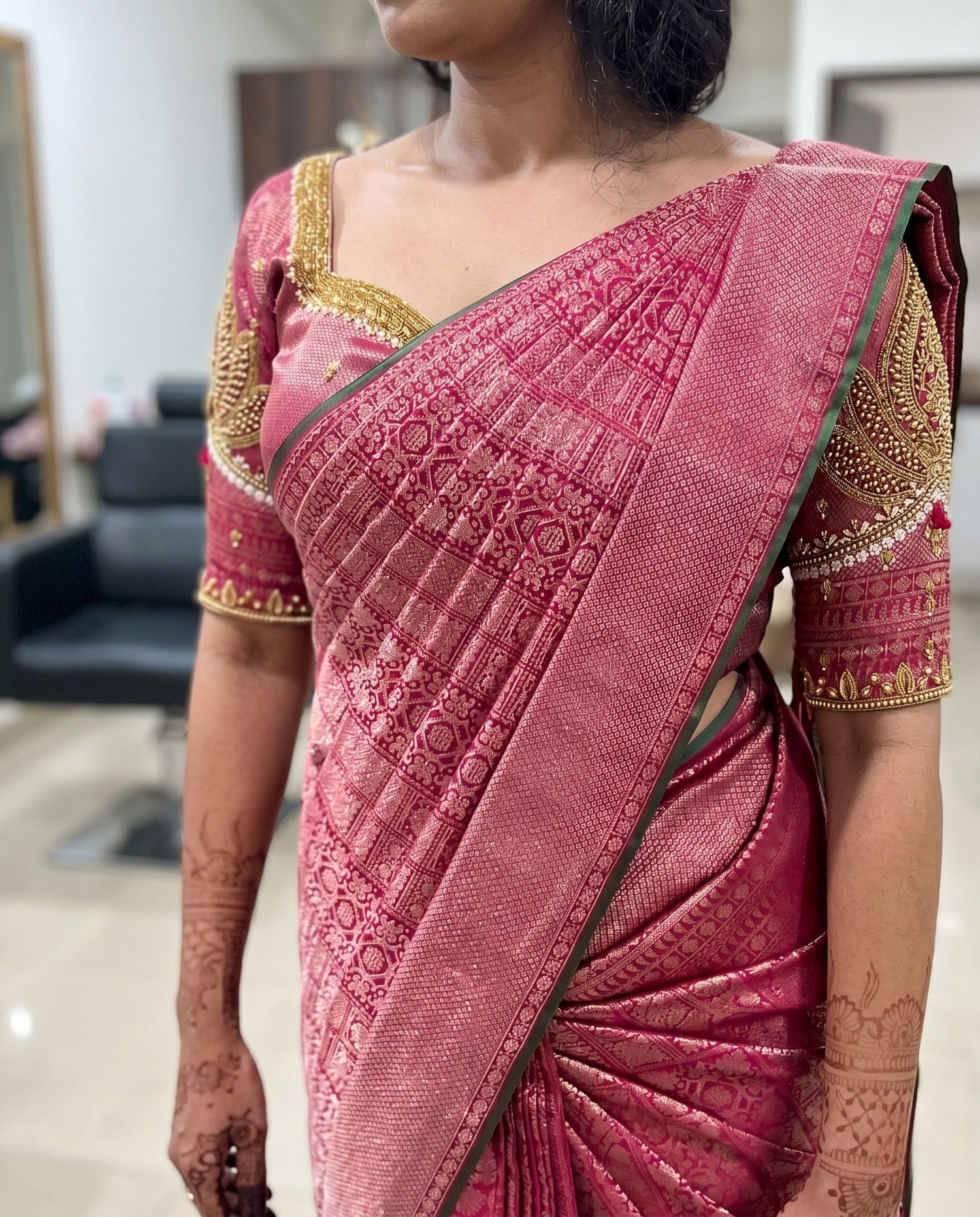 Sukirti - Pink Zari Brocade Contrast Border Kanchipuram Silk Saree