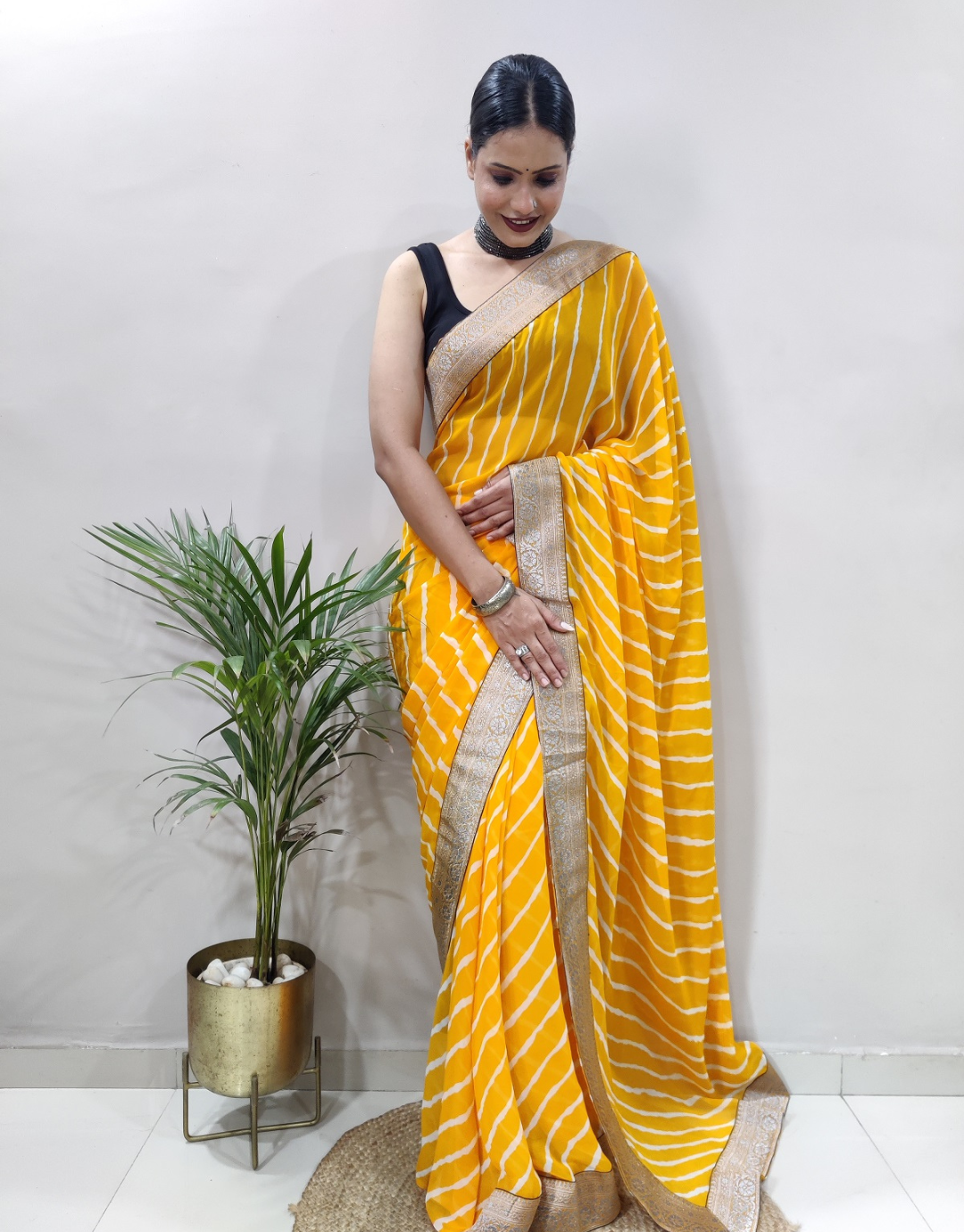 Dhara Yellow Soft Silk Laheriya Saree