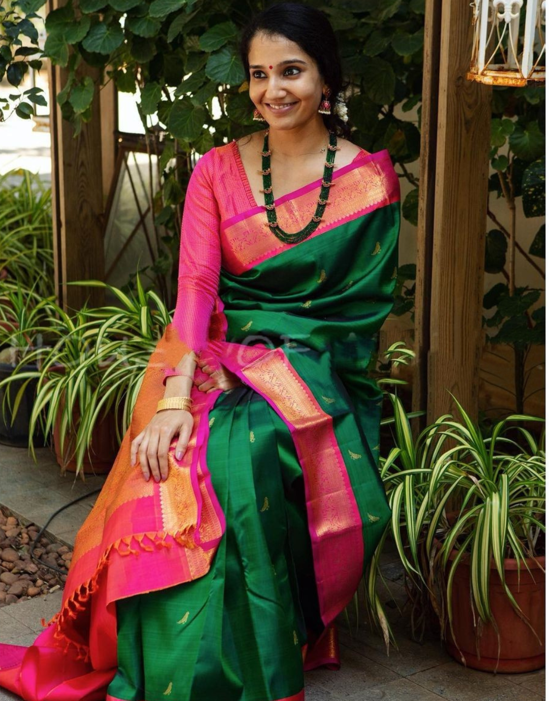 Moni Green-Pink Banarasi Silk Saree