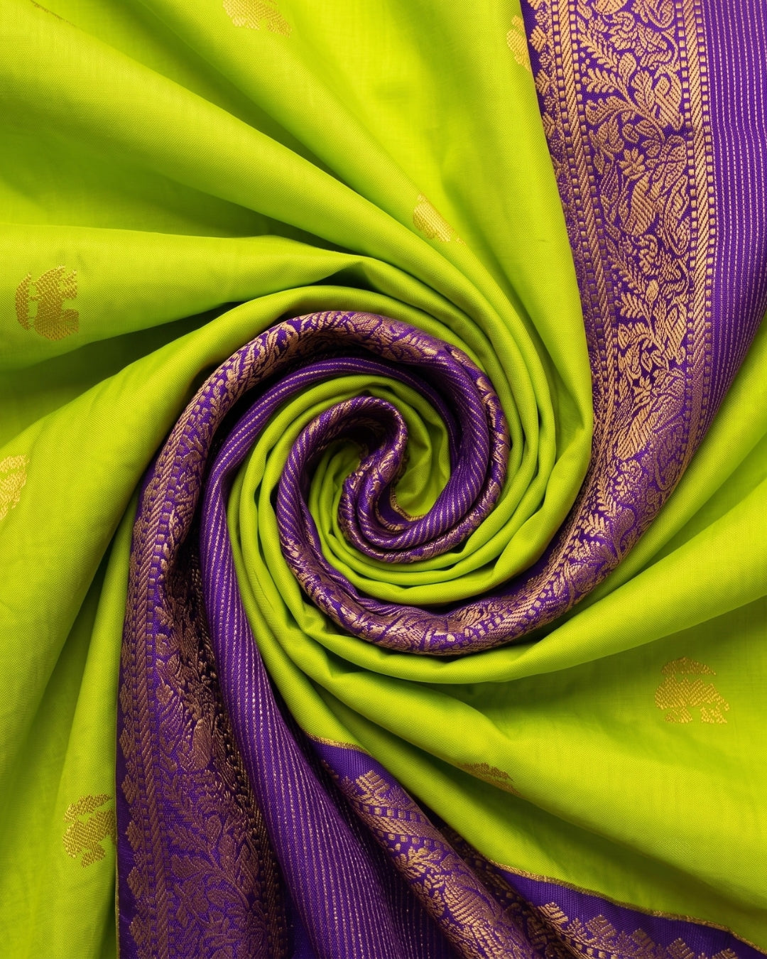 Viha - Parrot Green Contrast Border Silk Blend Saree