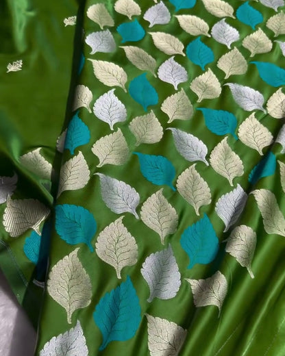 Krinal - Luxury Leaf Green Banarasi Blend Saree