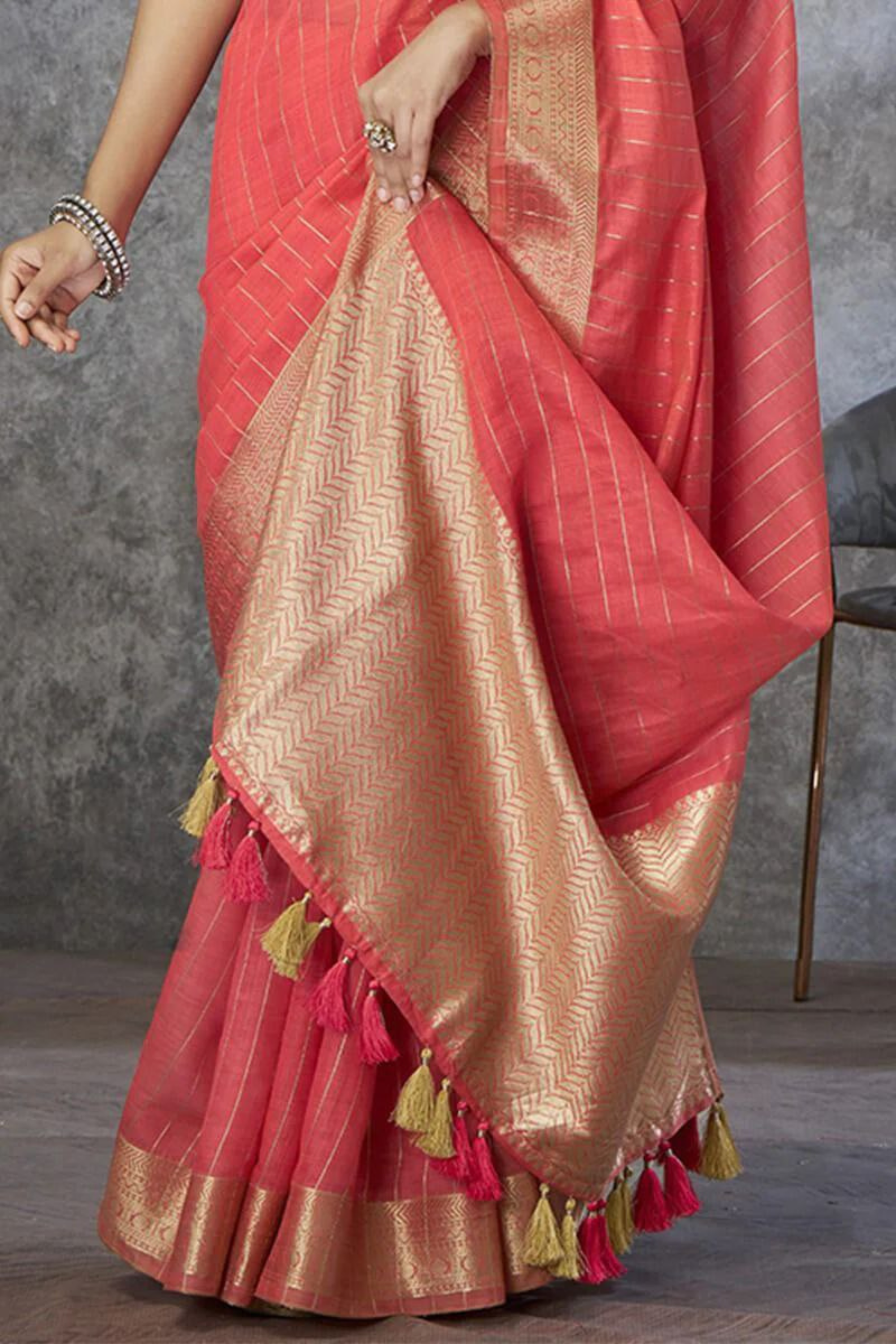 Valkyra Threads - Peach Pure Khadi cotton Saree