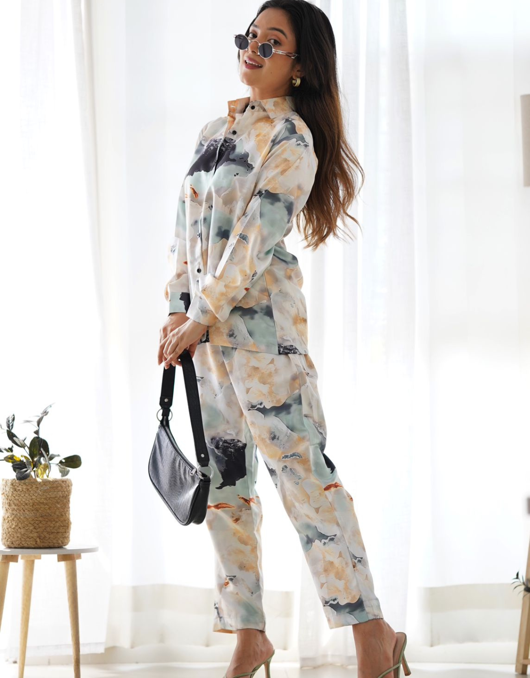 Jenny Multicolor Satin Digital Printed Co-Ord Set