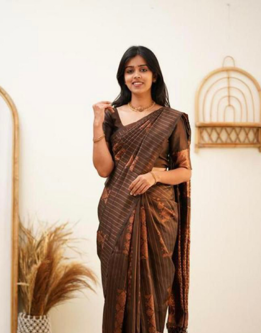 Jaya Brown Soft Silk Saree With Gorgeous Blouse Piece