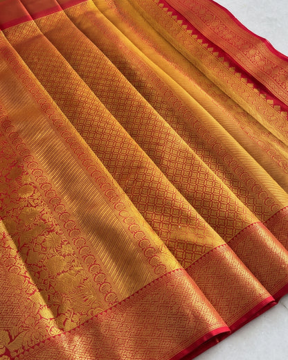 Freya - Champagne Crane Woven Kanjivaram Silk Saree