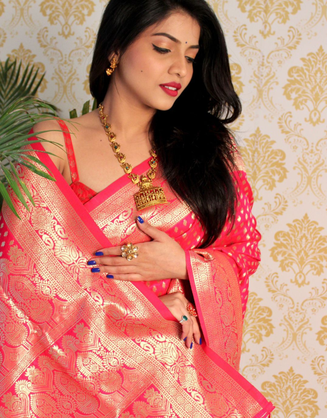 Shree Raspberry Pink Banarasi Silk Saree