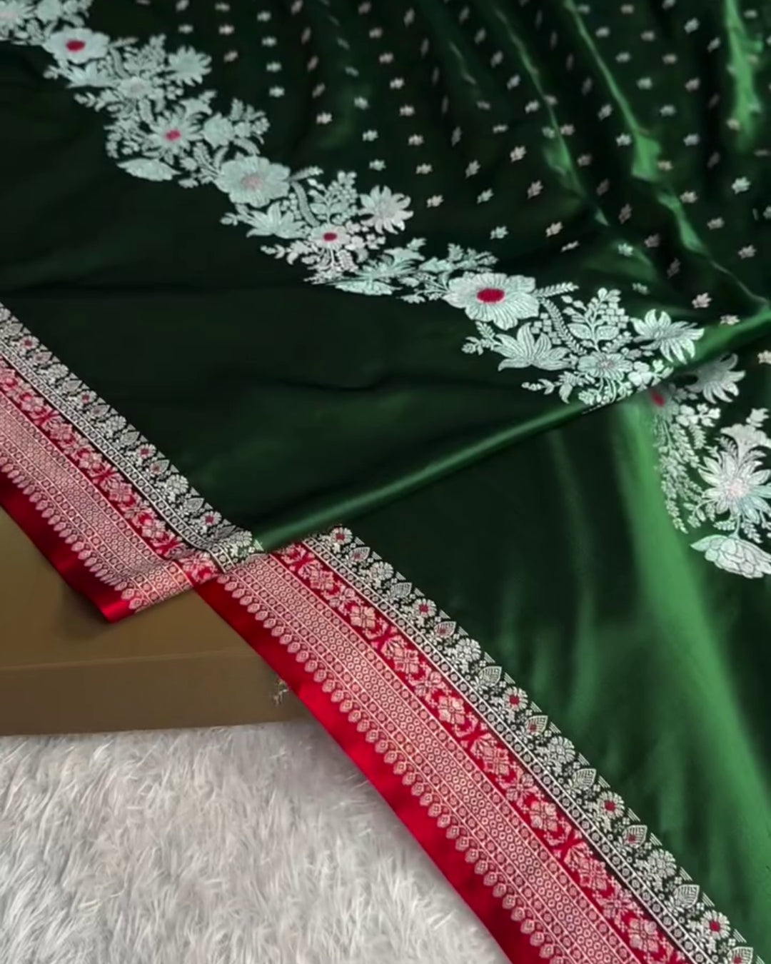 Mahika - Bottle Green Floral Banarasi Silk Saree