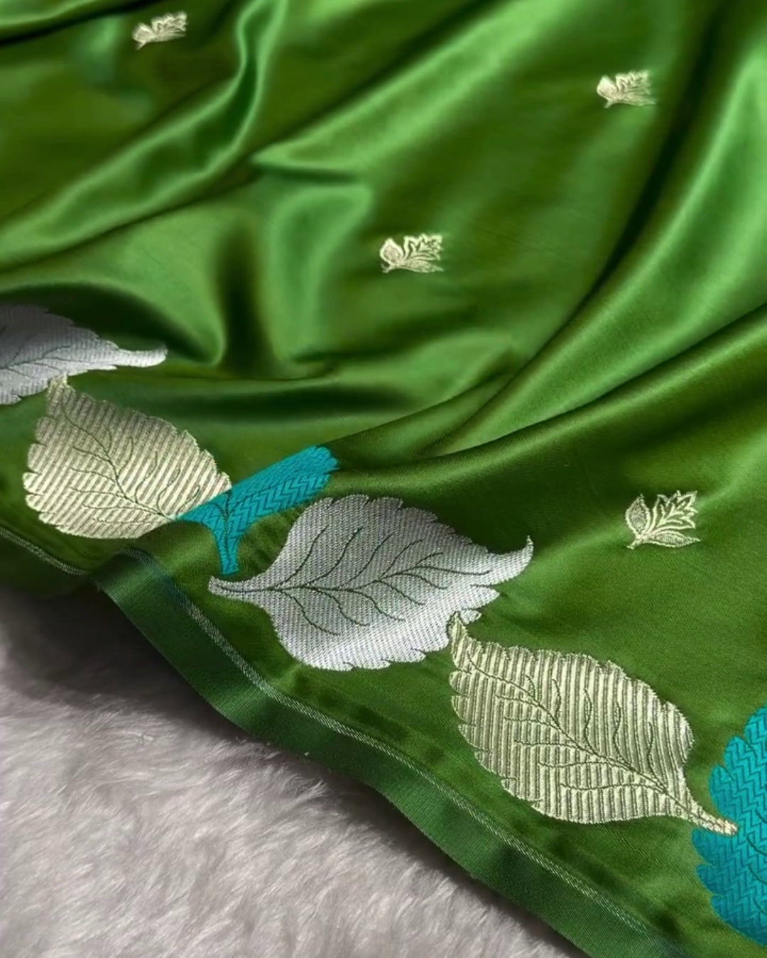 Krinal - Luxury Leaf Green Banarasi Blend Saree