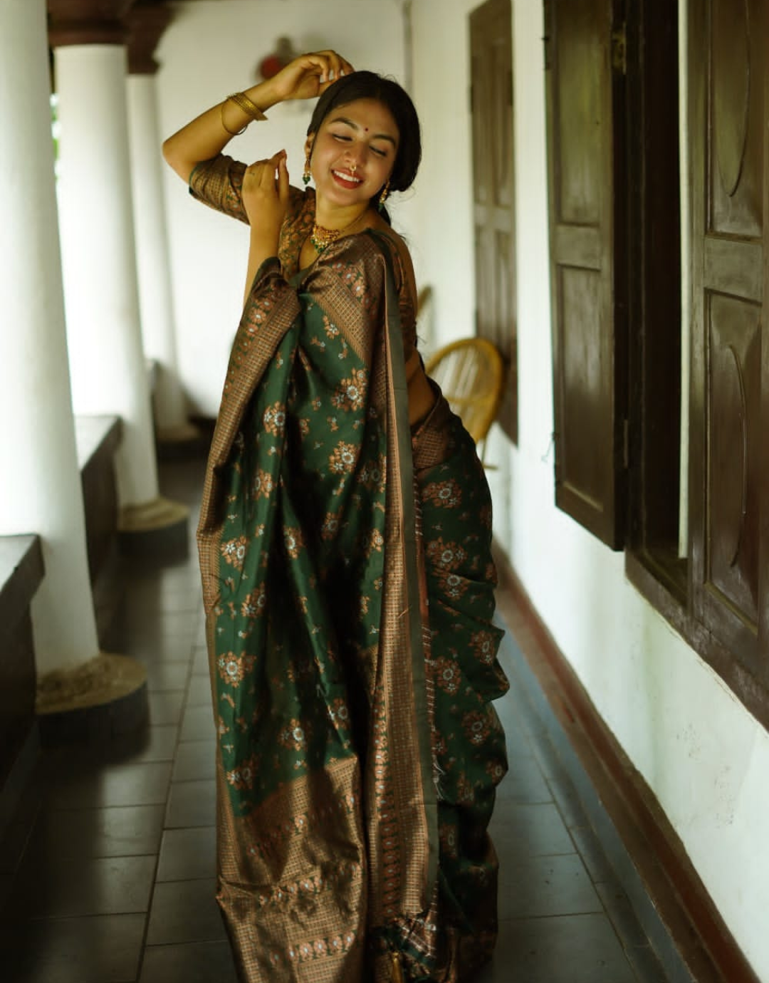 Neela Dark Green Soft Silk Saree