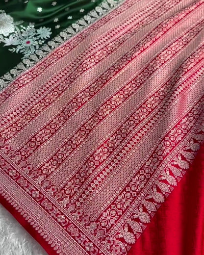 Mahika - Bottle Green Floral Banarasi Silk Saree