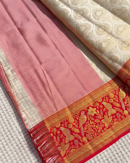 Riva - Rose Pink Paithani Silk Saree With Golden Zari Border