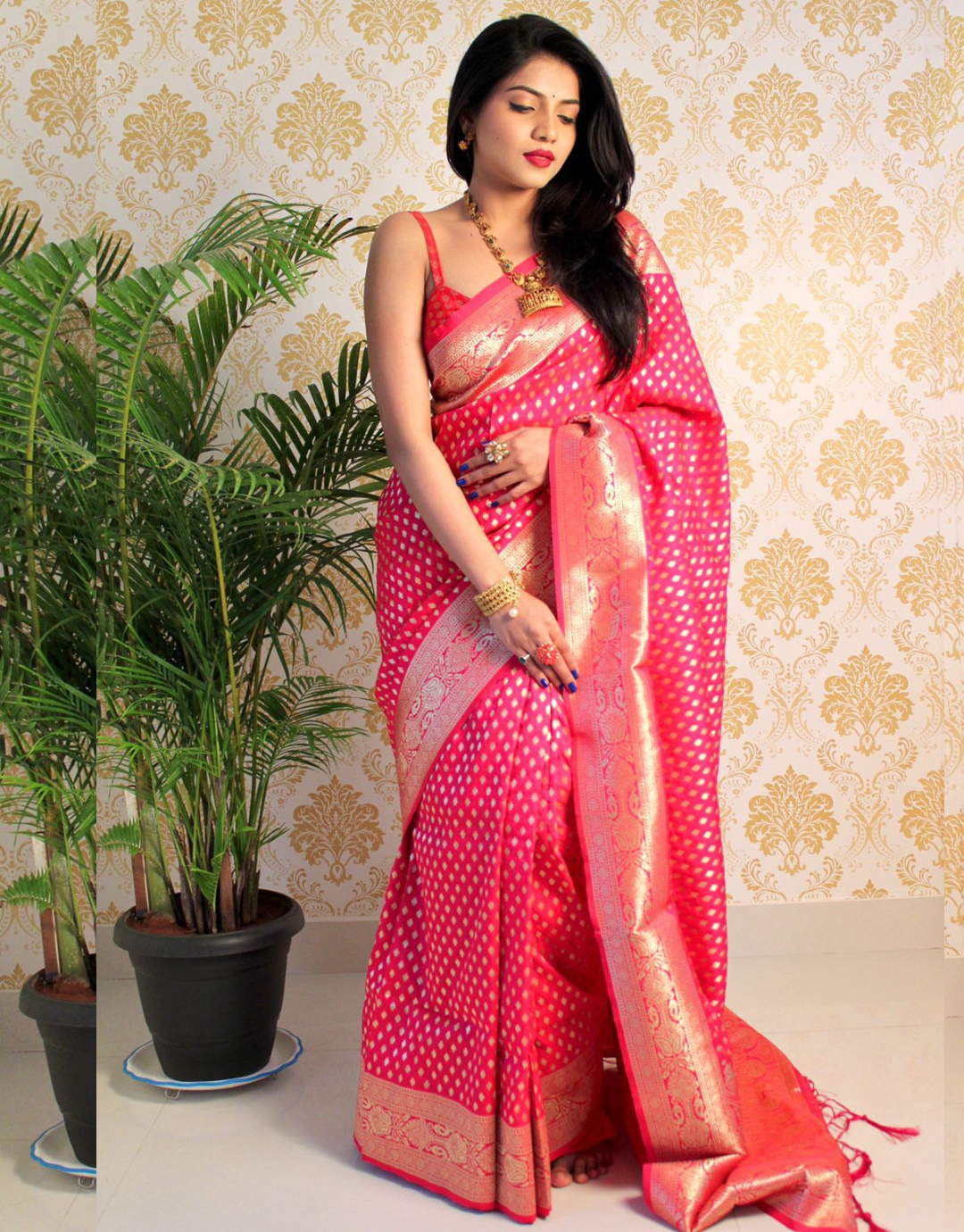 Shree Raspberry Pink Banarasi Silk Saree