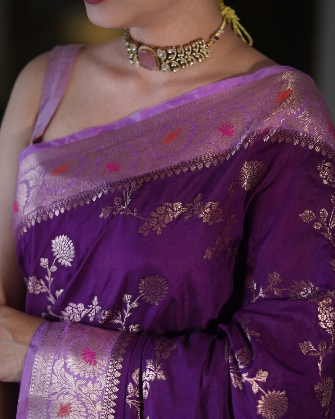 Bhavya - Royal Purple Banarasi Floral Saree