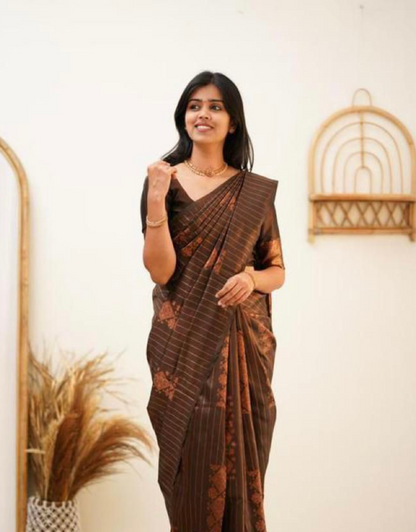 Jaya Brown Soft Silk Saree With Gorgeous Blouse Piece