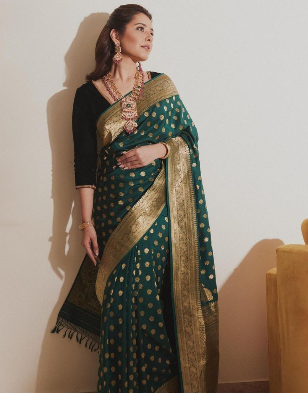 Dipali Green Banarasi Soft Silk Saree