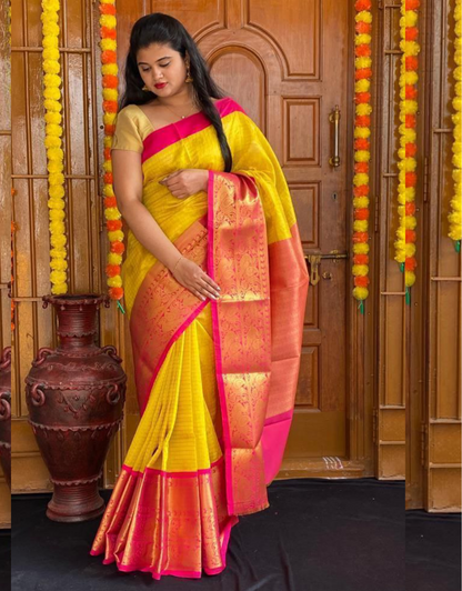 Meera Yellow Banarasi Silk Saree