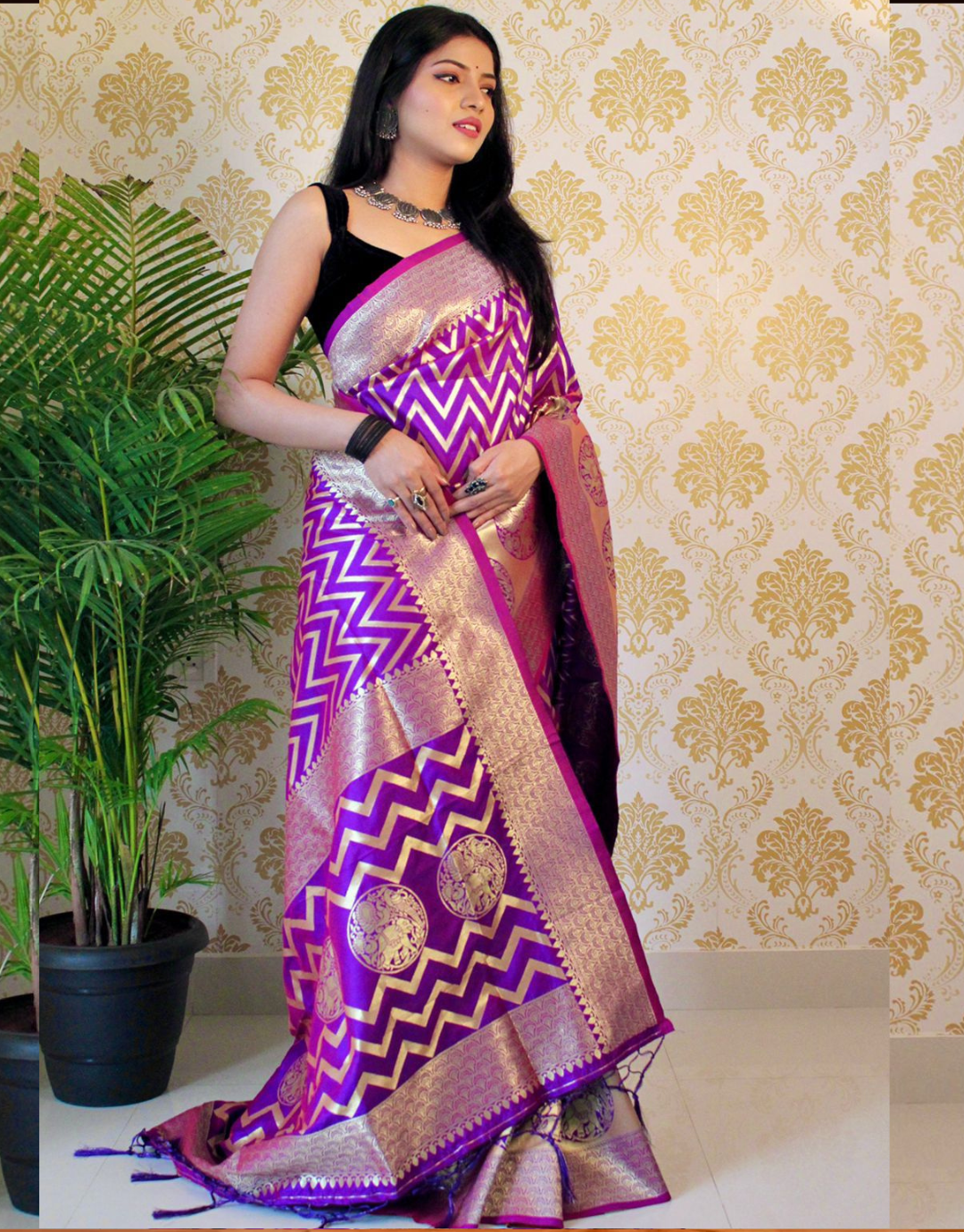 Gauri Purple Laheriya Design Paithani Silk Saree