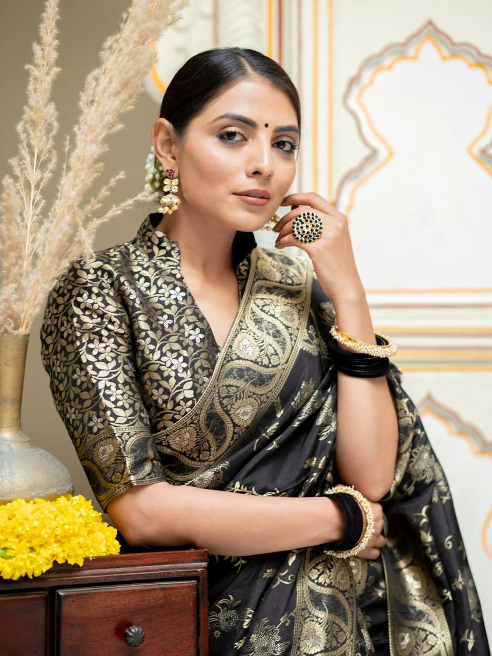 Hema Black Banarasi Silk Saree