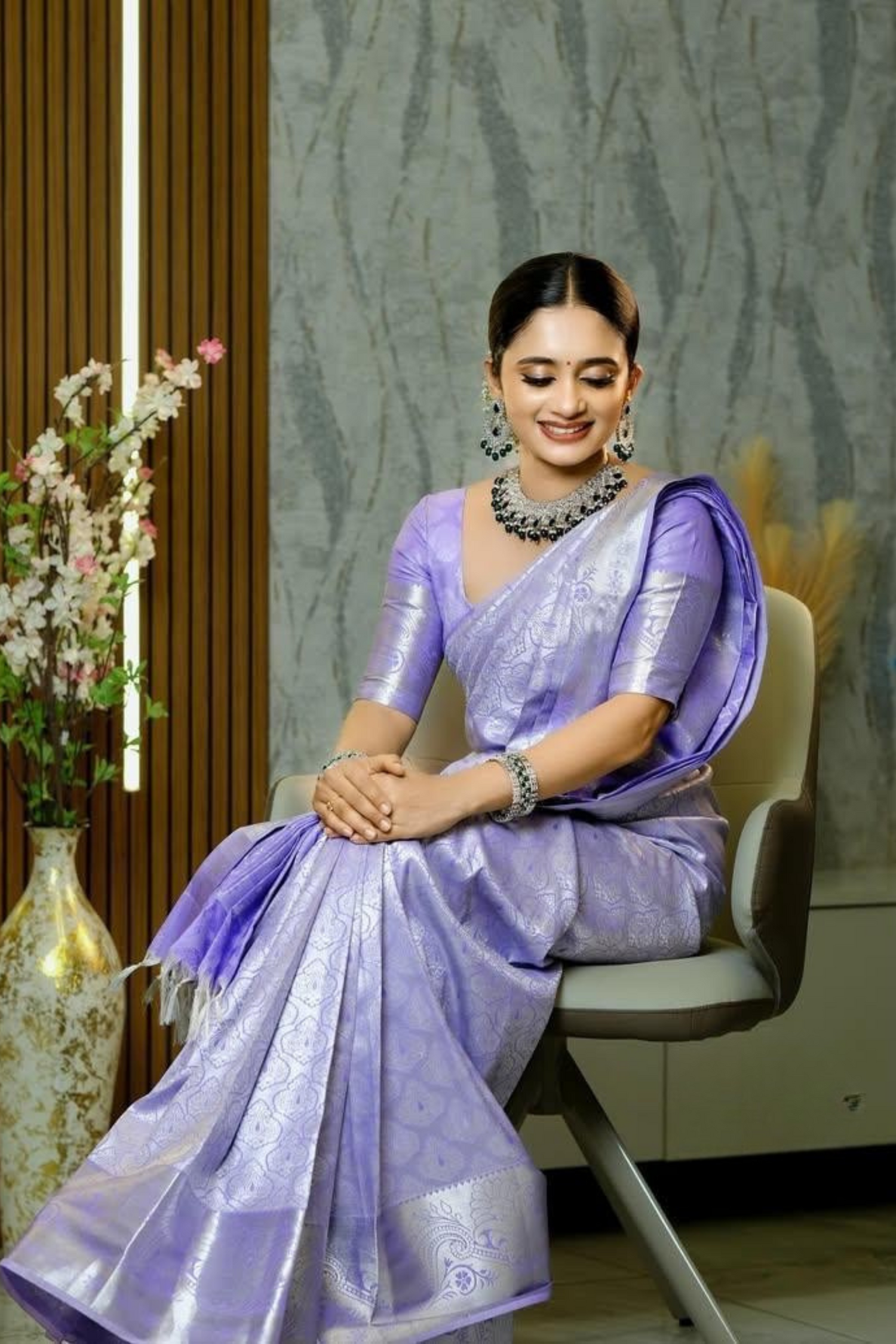 Lavender Soft Silk Saree with Silver Zari Weaving
