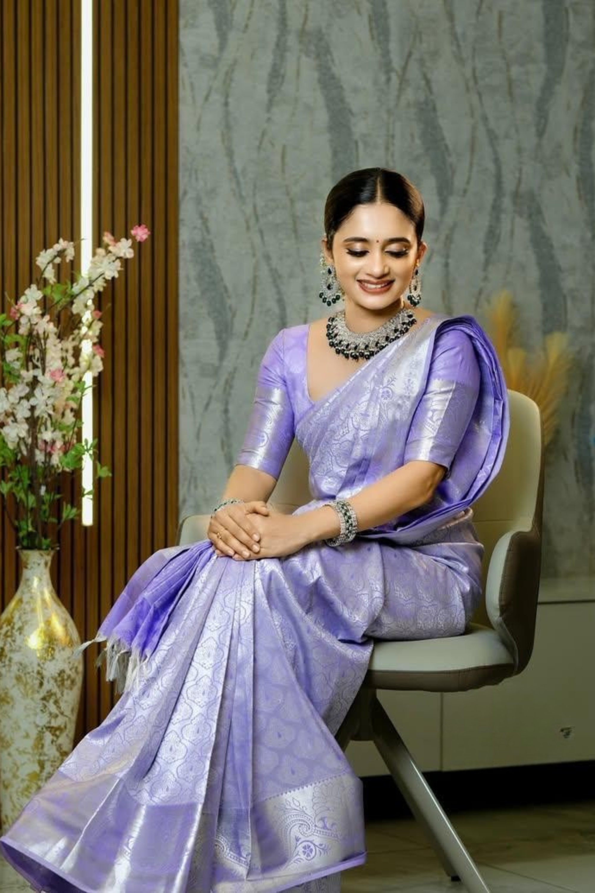 Lavender Soft Silk Saree with Silver Zari Weaving