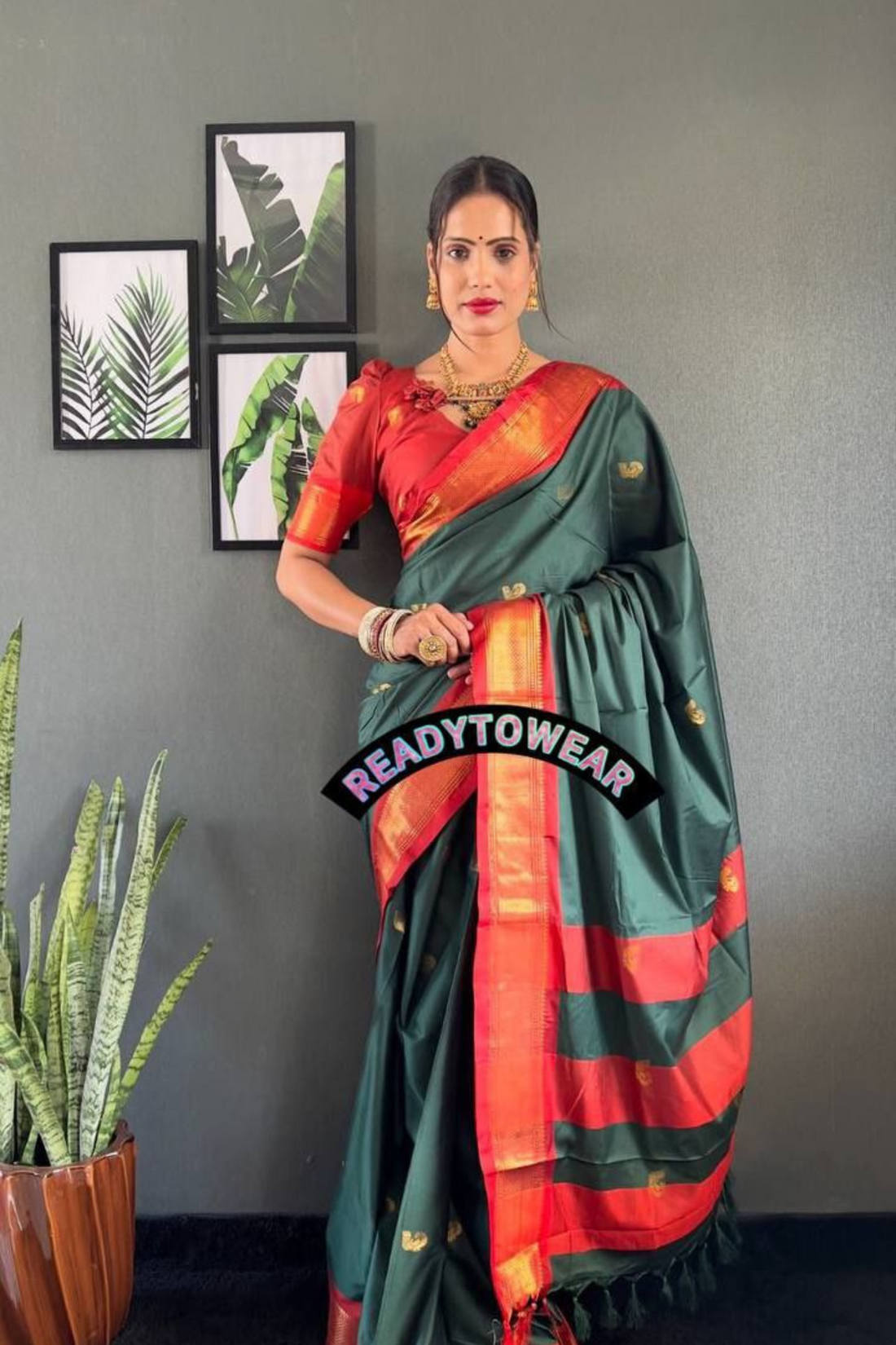 Vintage Echo - Green Lichi Soft Silk Saree